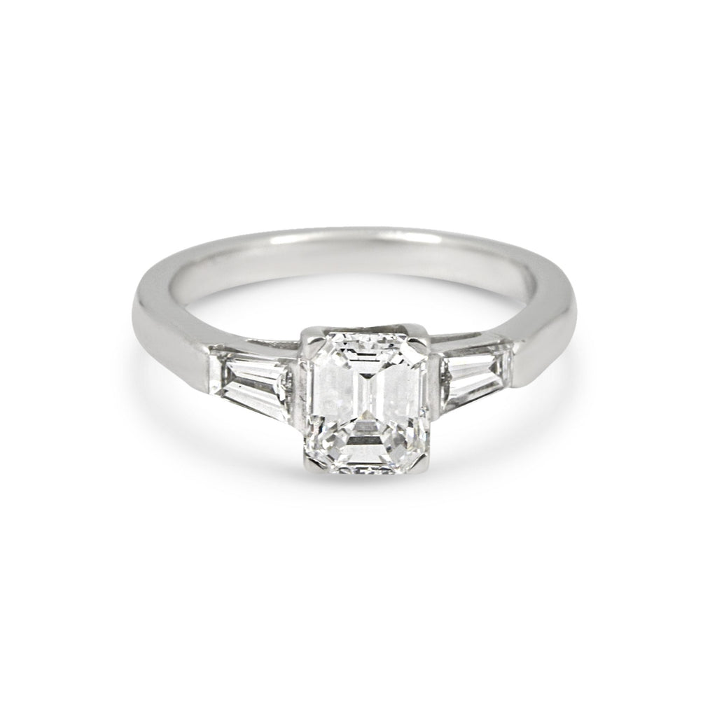 used GIA Certificated 1.02ct Emerald Cut Diamond Platinum Ring