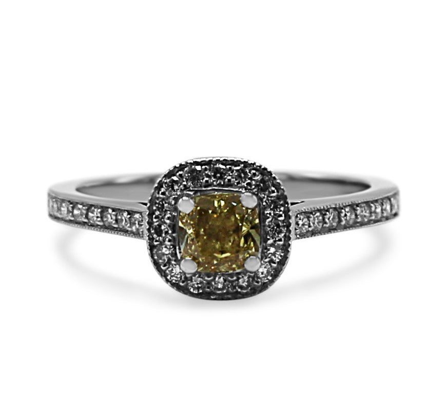 used GIA Certificated Fancy Intense Yellow Diamond Ring 0.50cts