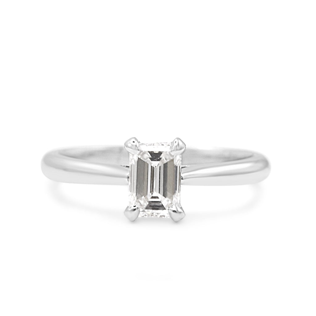 used GIA Certificated Solitaire Emerald Cut Diamond Ring - Platinum