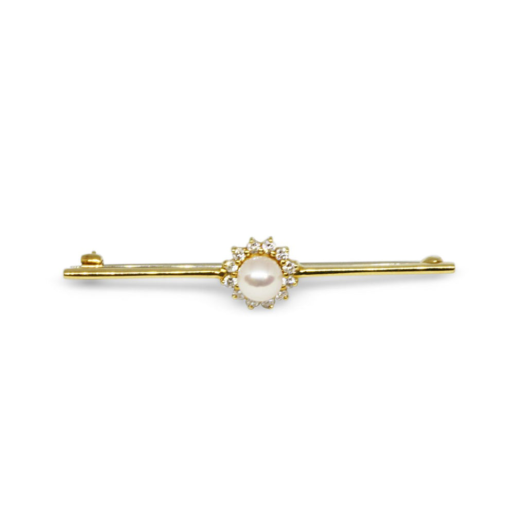 used Gold Cultured Pearl & Diamond Cluster Bar Brooch