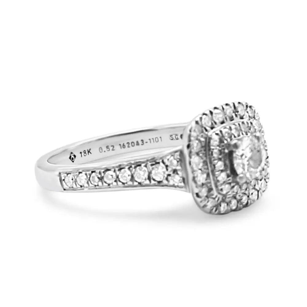 used Halo Diamond Ring With Diamond Shoulders - 18ct White Gold