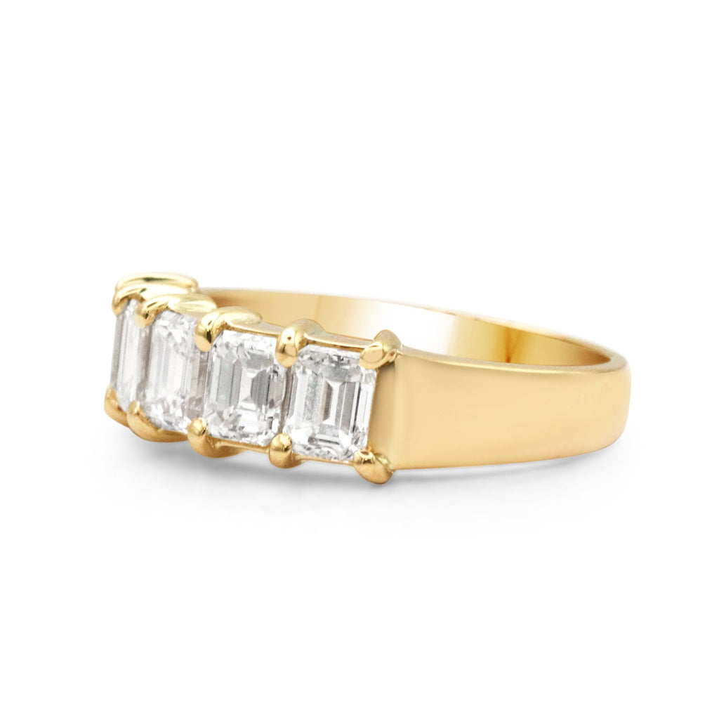 used Handmade Five Stone Emerald Cut Diamond Ring - 18ct Yellow Gold