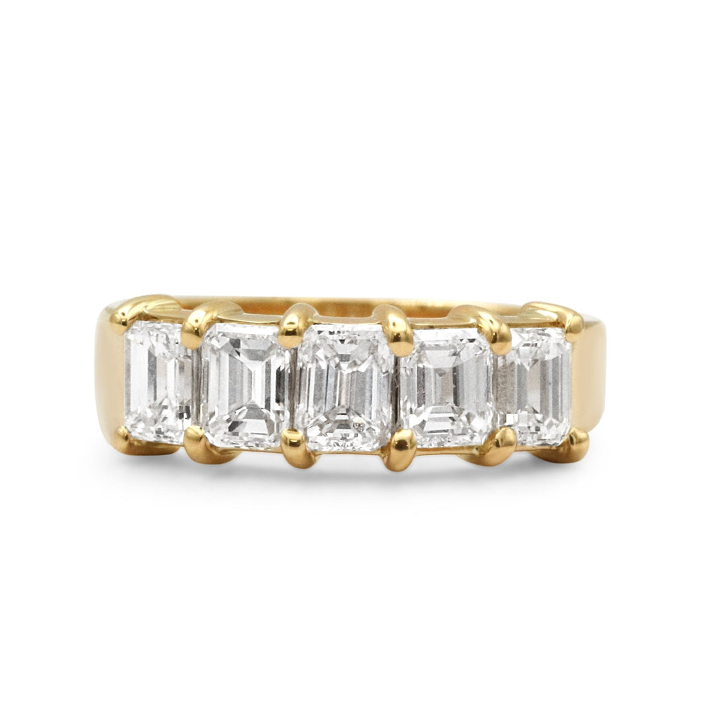 used Handmade Five Stone Emerald Cut Diamond Ring - 18ct Yellow Gold