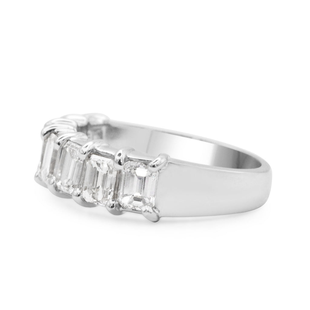 used Handmade Seven Stone Emerald Cut Diamond Ring - Platinum