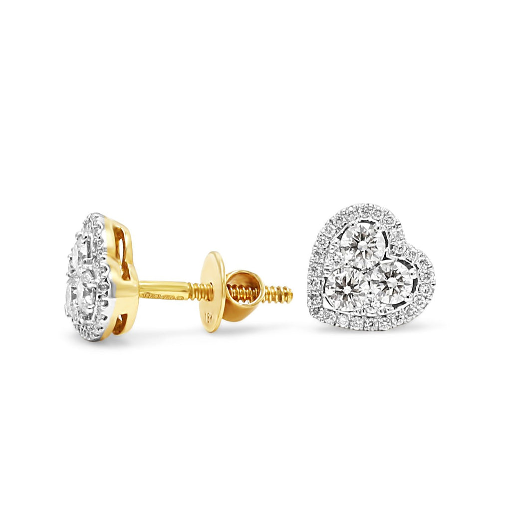 used Heart Shaped Diamond Set Cluster Earrings - 18ct Gold