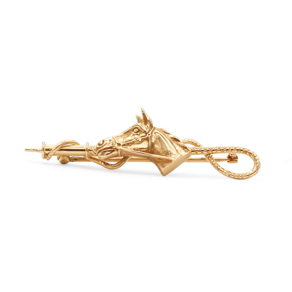 used Horse Head & Riding Crop Brooch - 14ct Yellow Gold