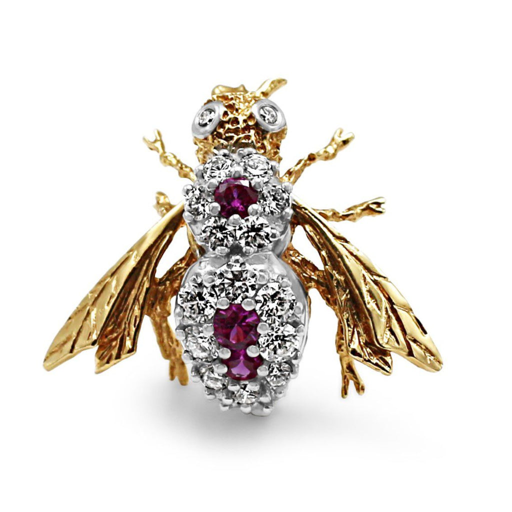 used Large Size Vintage Retro Diamond & Pink Sapphire Bee Pin Brooch