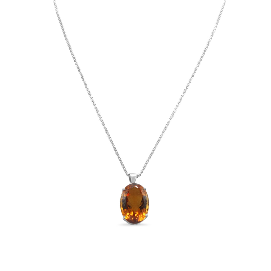 used Oval Citrine Pendant On An 18" Necklace - 18ct White Gold