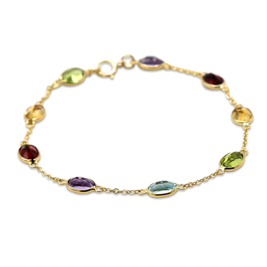 used Oval Faceted Multi Gem 7" Bracelet - 18ct Yellow Gold