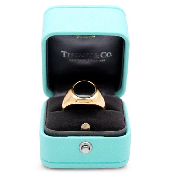 Pre-Owned Oval Onyx Set Signet Ring By Tiffany 18ct Yellow Gold
