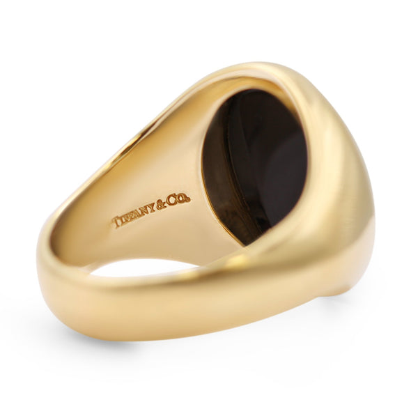 Pre-Owned Oval Onyx Set Signet Ring By Tiffany 18ct Yellow Gold