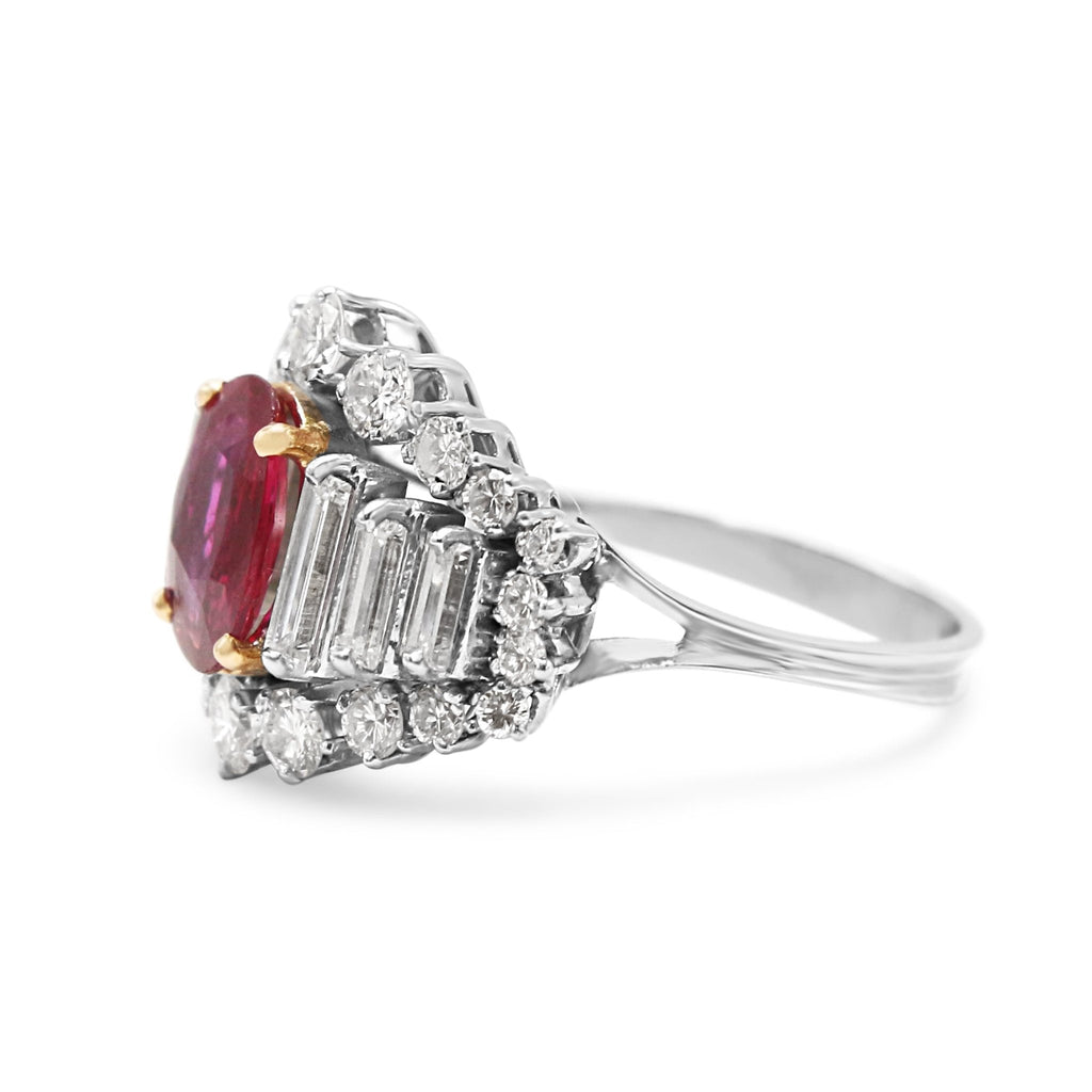 used Oval Ruby Ring With Baguette & Brilliant Cut Diamond Surround
