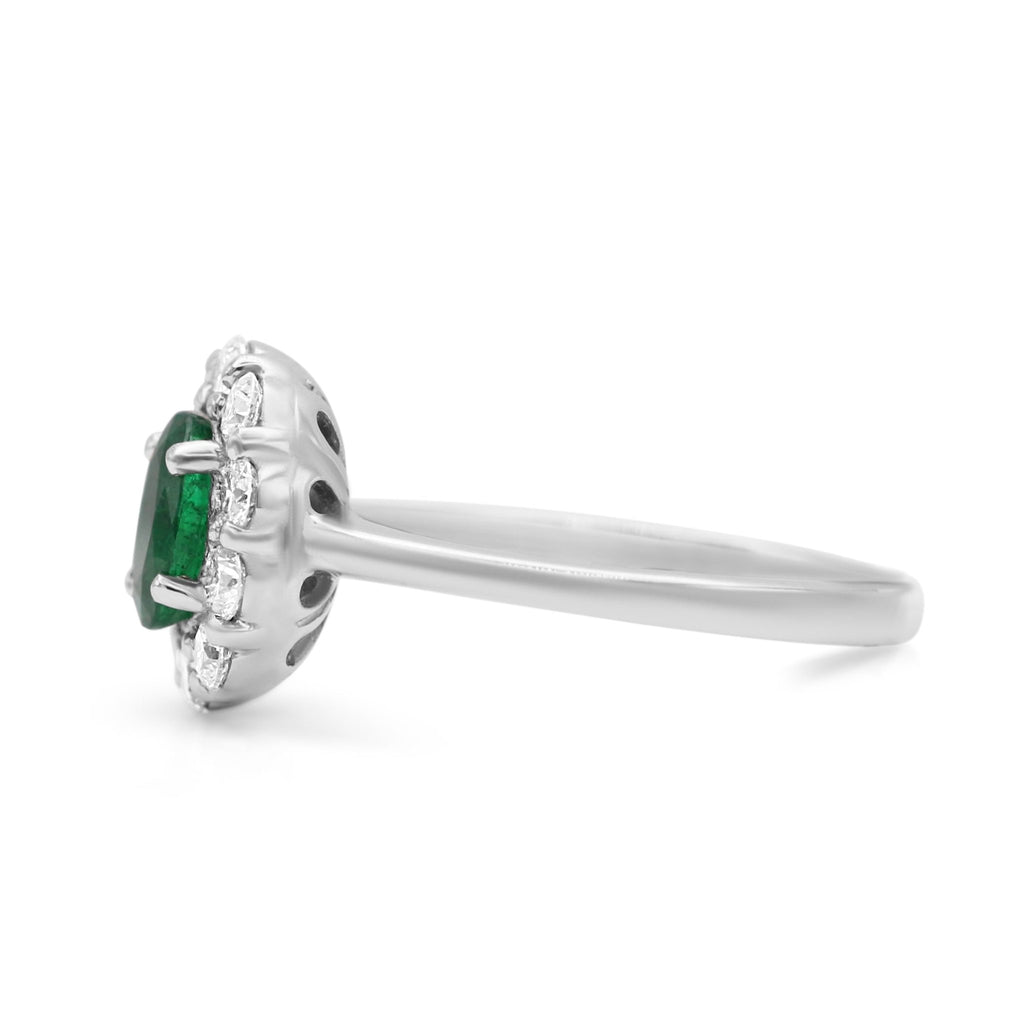 used Platinum Diamond & Emerald Oval Cluster Ring