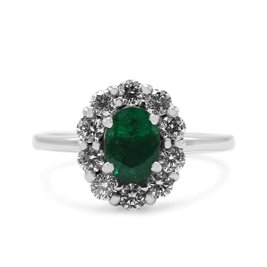 used Platinum Diamond & Emerald Oval Cluster Ring