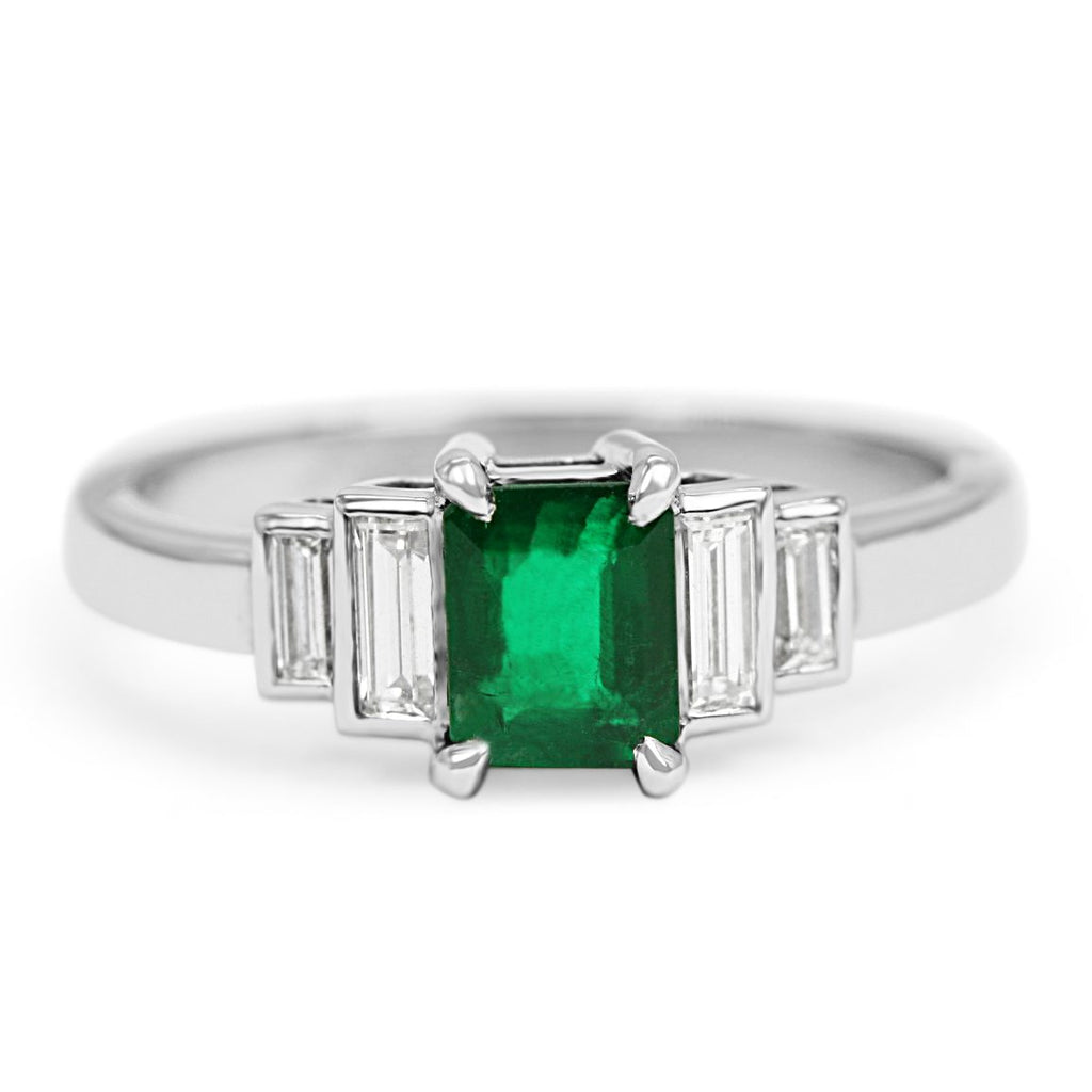 used Platinum Emerald & Baguette Diamond Ring