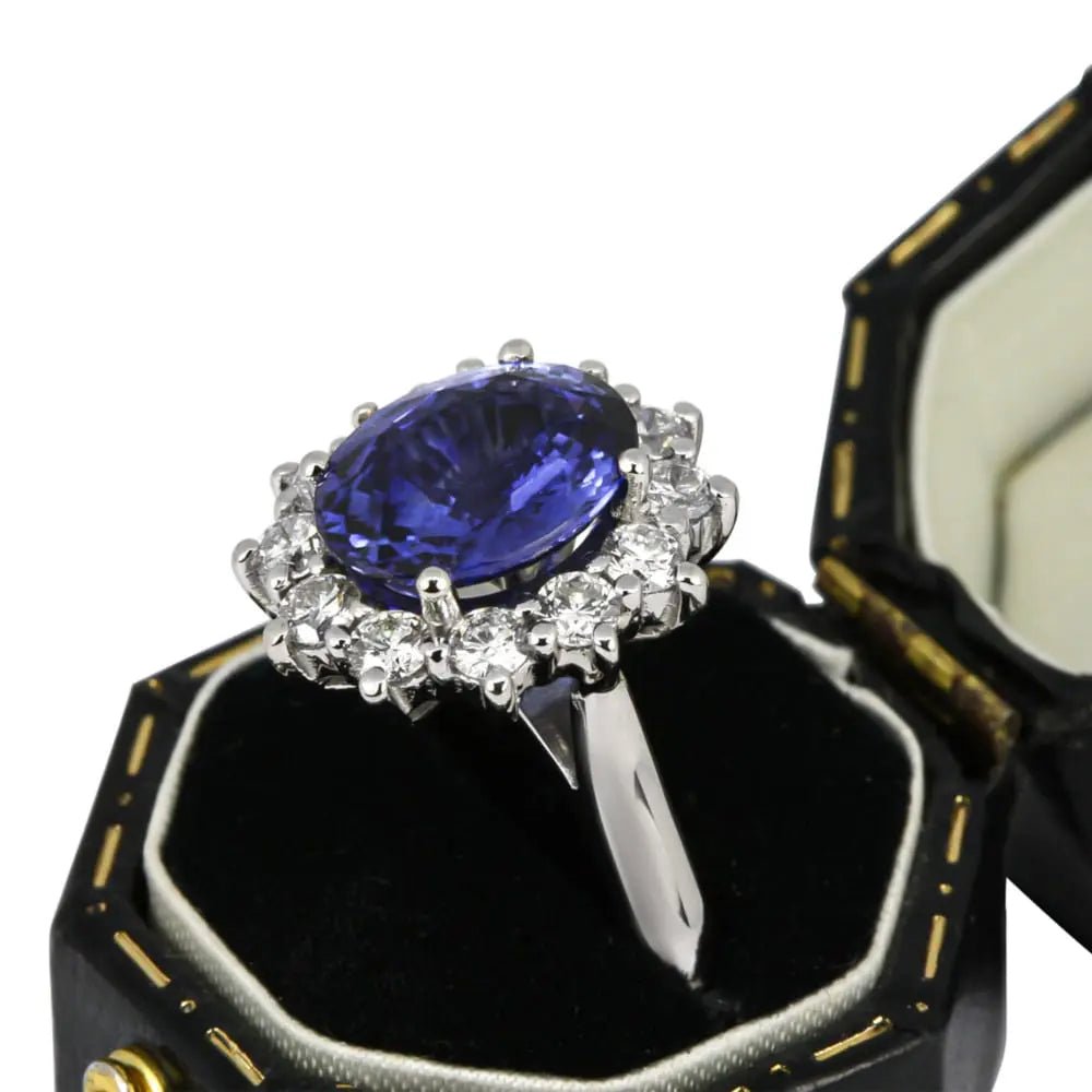 used Platinum Sapphire and Diamond Cluster Ring
