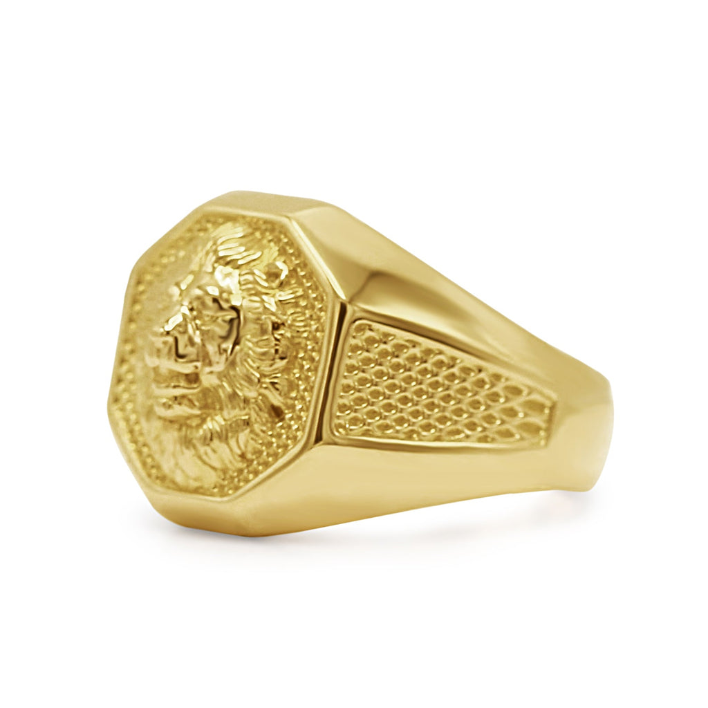 used Polished / Textured Finished Lion Head Signet Ring - 18ct Yellow Gold