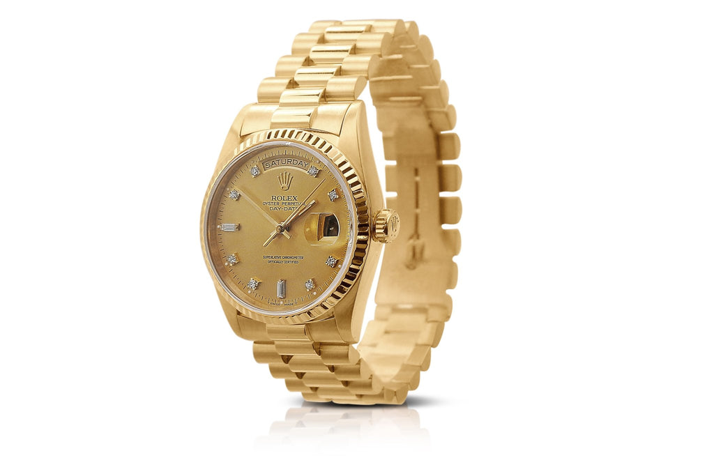 used Rolex Day-Date 36mm Watch, Diamond Dot Dial 18ct Yellow Gold - Ref: 18238
