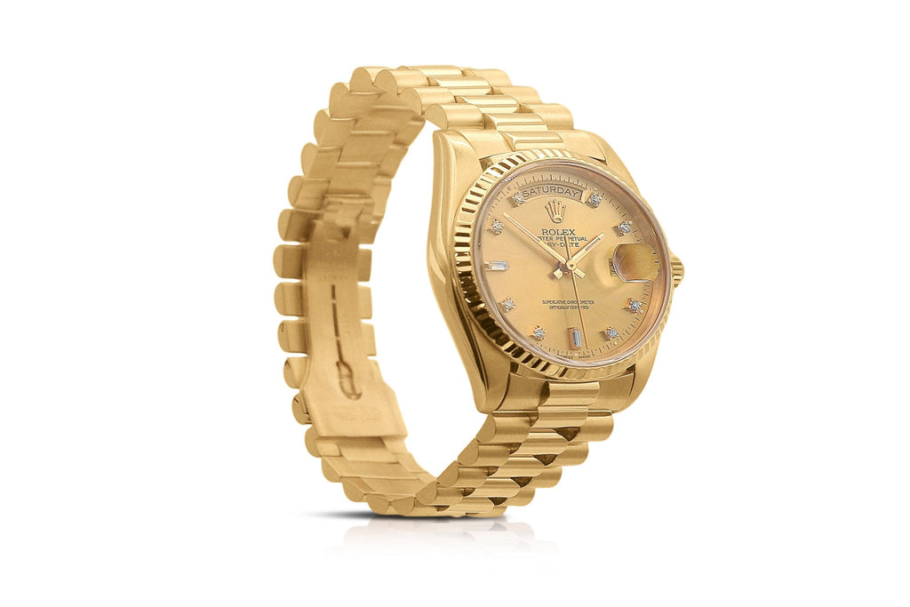 used Rolex Day-Date 36mm Watch, Diamond Dot Dial 18ct Yellow Gold - Ref: 18238