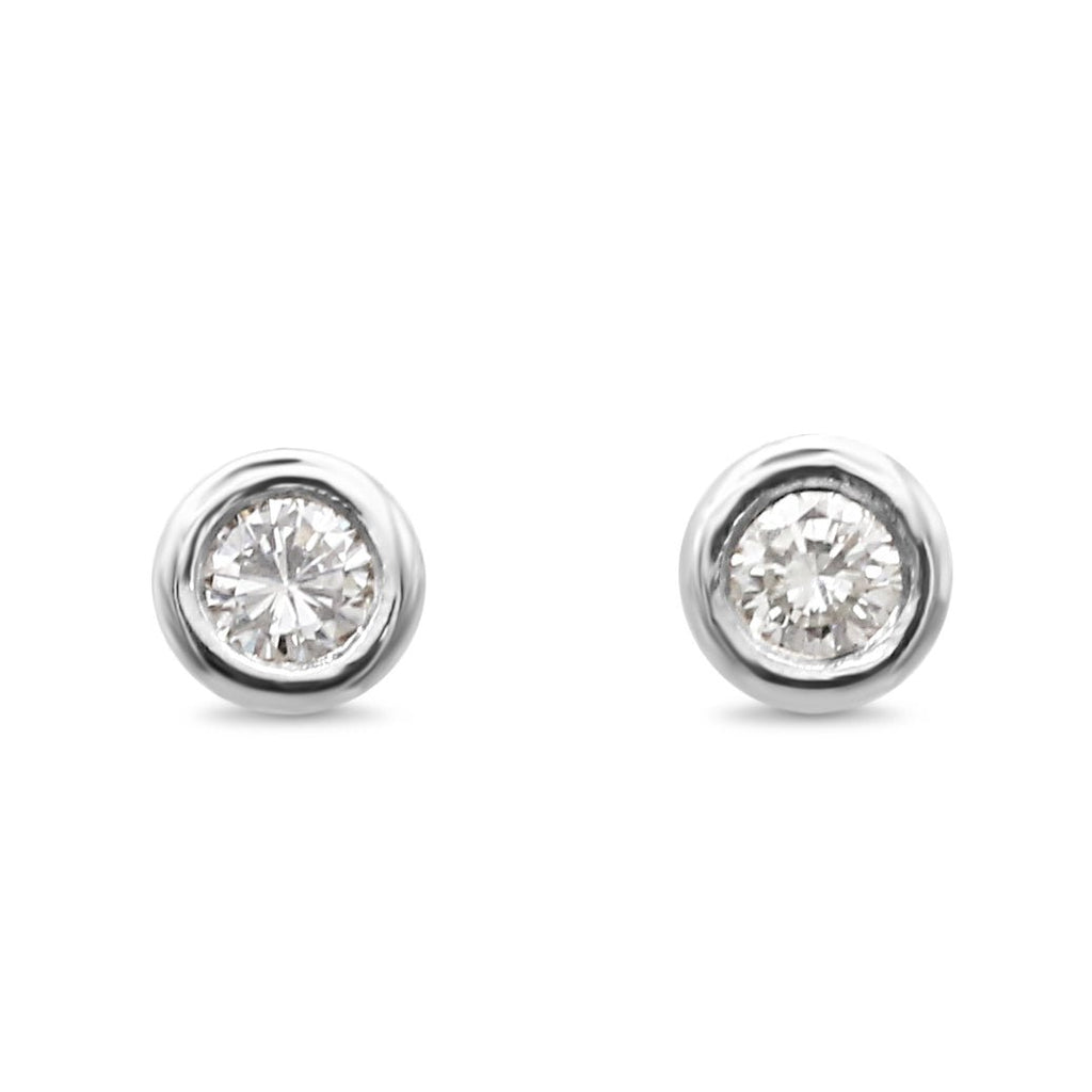 used Rub Over Solitaire Diamond Stud Earrings - 18ct White Gold