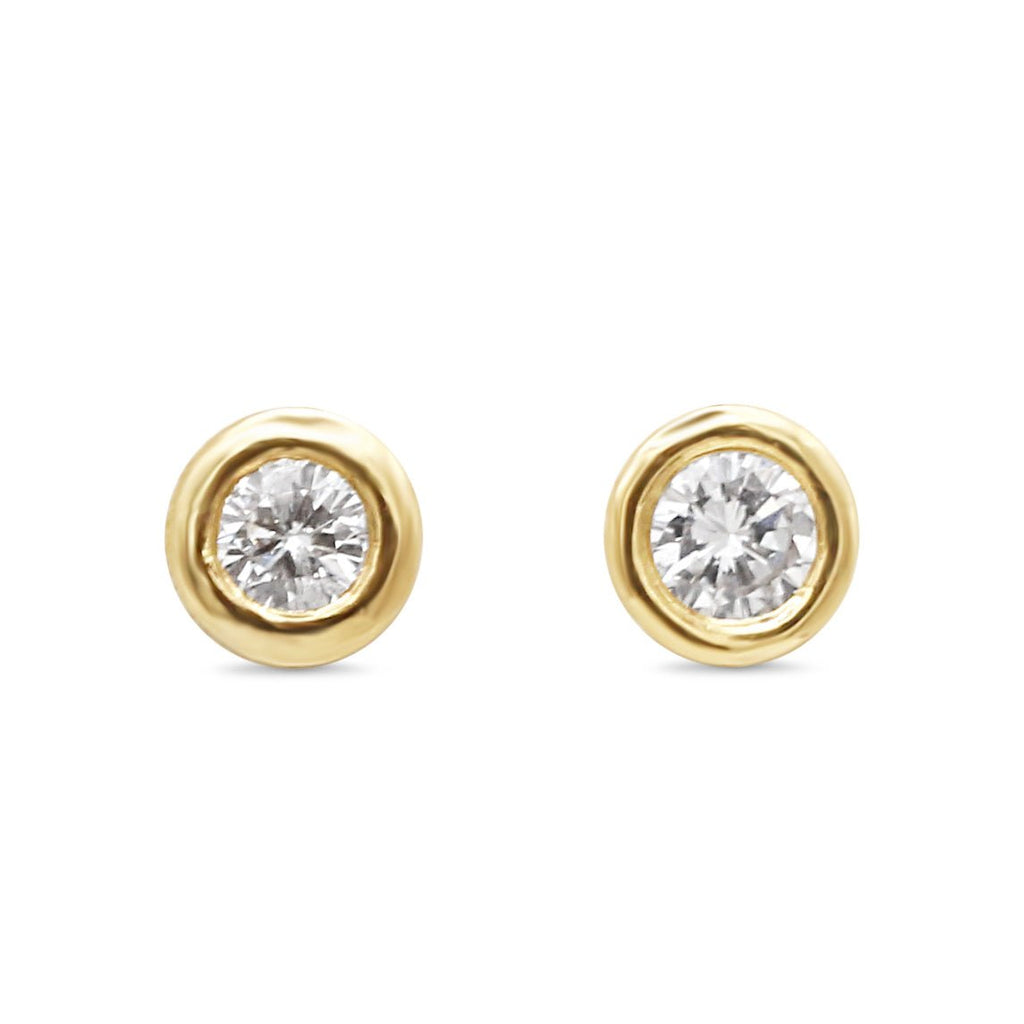 used Rub Over Solitaire Diamond Stud Earrings - 18ct Yellow Gold
