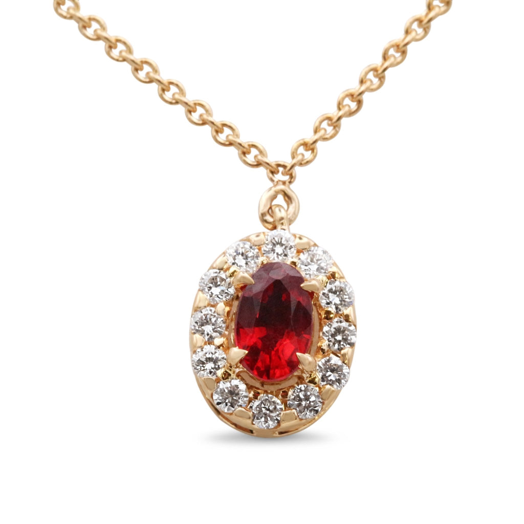 used Ruby & Diamond Set Oval Cluster Pendant On A 16" Necklace