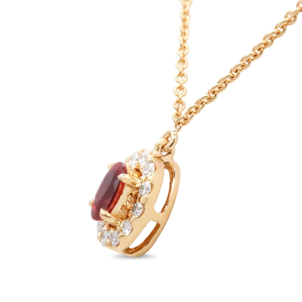 used Ruby & Diamond Set Oval Cluster Pendant On A 16" Necklace