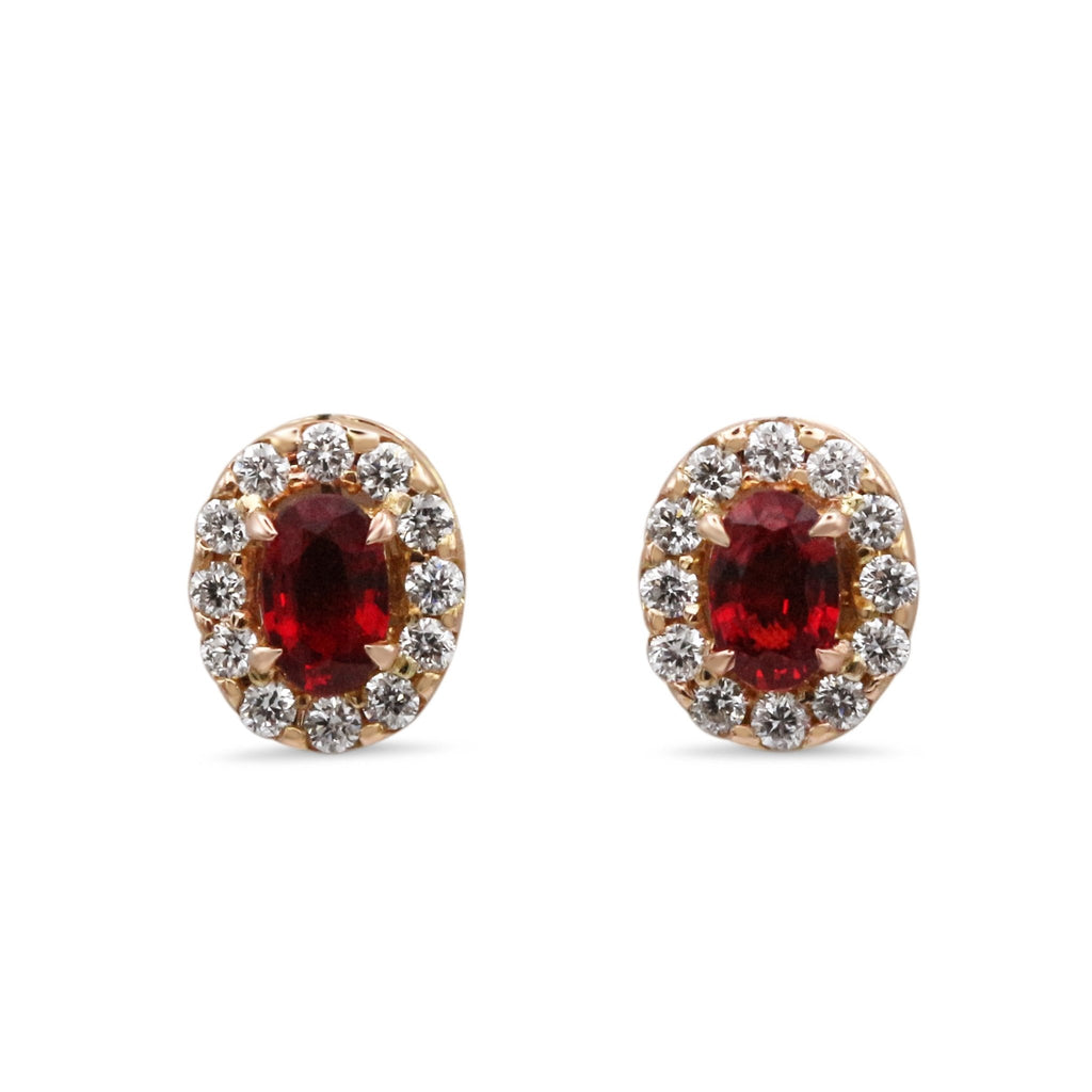 used Ruby & Diamond Set Oval Cluster Stud Earrings