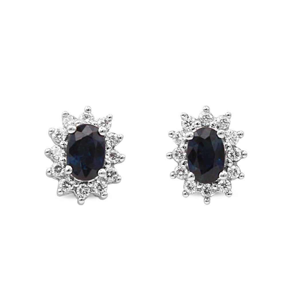 used Sapphire & Diamond Cluster Earstuds - 18ct Yellow & White Gold