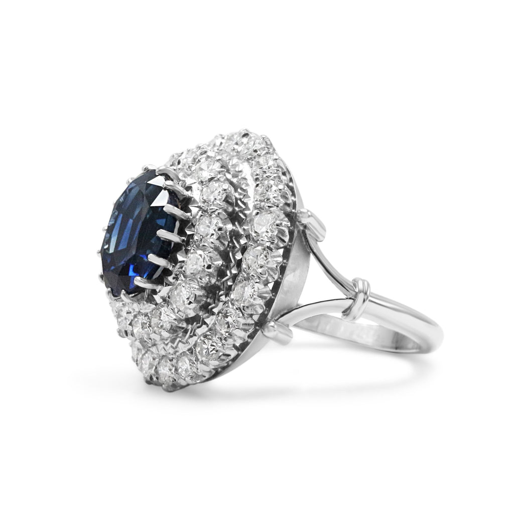 used Sapphire & Diamond Three Tier Oval Cluster Ring - 18ct White Gold