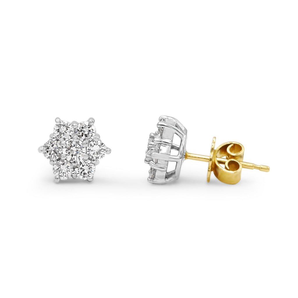 used Seven Stone Brilliant Cut Diamond Cluster Ear studs - 18ct Gold