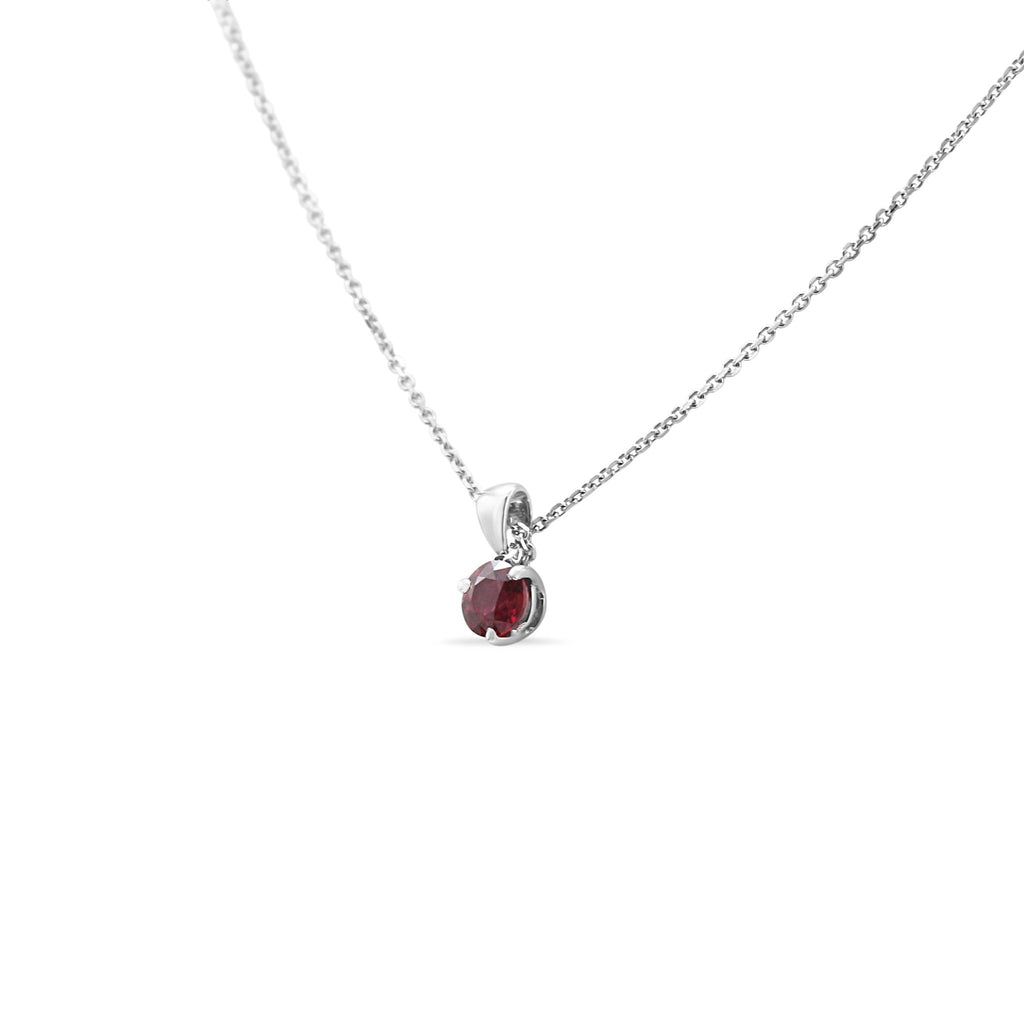 used Solitaire Ruby Pendant On An 18" Necklace - 18ct White Gold