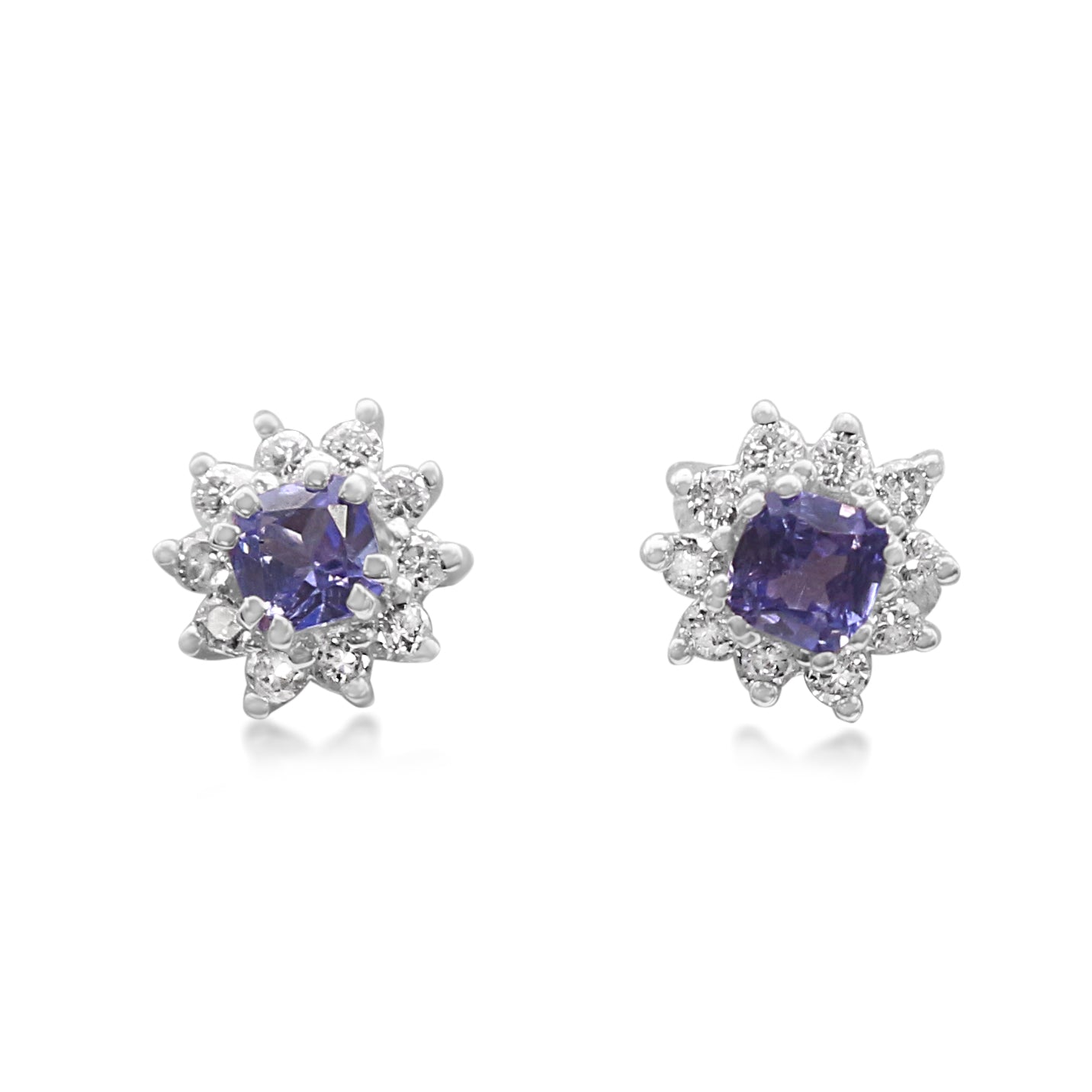 Tanzanite Diamond Cluster Earrings 18ct White Gold