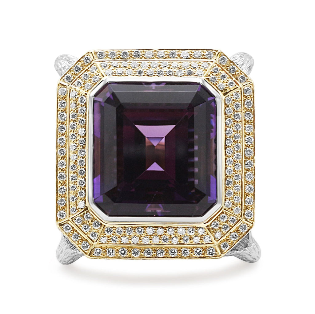 used Theo Fennell 18ct white & yellow gold amethyst & pavé diamond set ring
