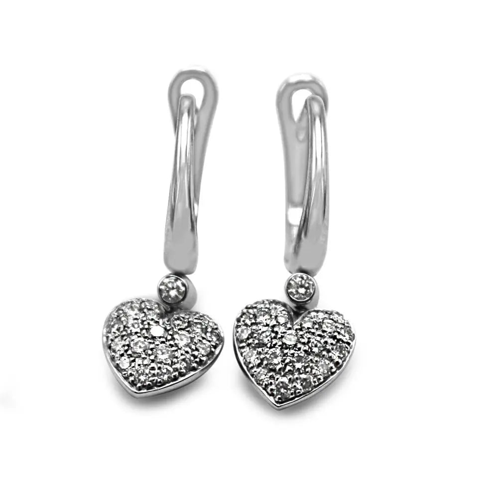 used Tiffany & Co. Diamond Pave Heart Drop Earrings in Platinum