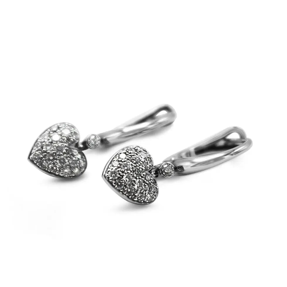 used Tiffany & Co. Diamond Pave Heart Drop Earrings in Platinum