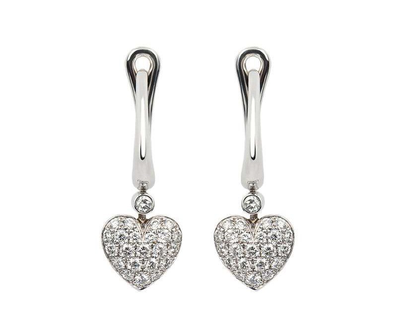 used Tiffany & Co. Diamond Pave Heart Drop Earrings in Platinum