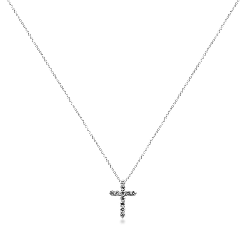 used Tiffany & Co Small Diamond Set Cross Pendant On Necklace - Platinum