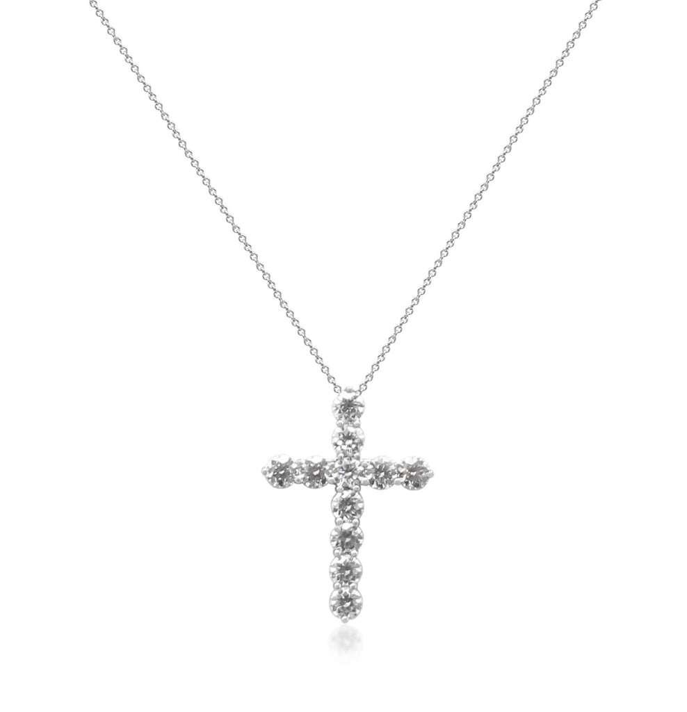 used Tiffany Large Brilliant Cut Diamond Set Cross Pendant On 18" Necklace