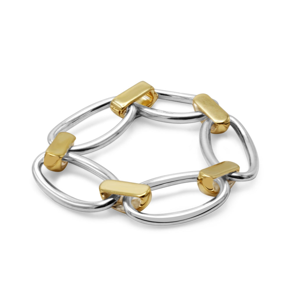 used Two Tone Bracelet Oval Polished 7.5" Link Bracelet - Sterling Silver & Gold Plated