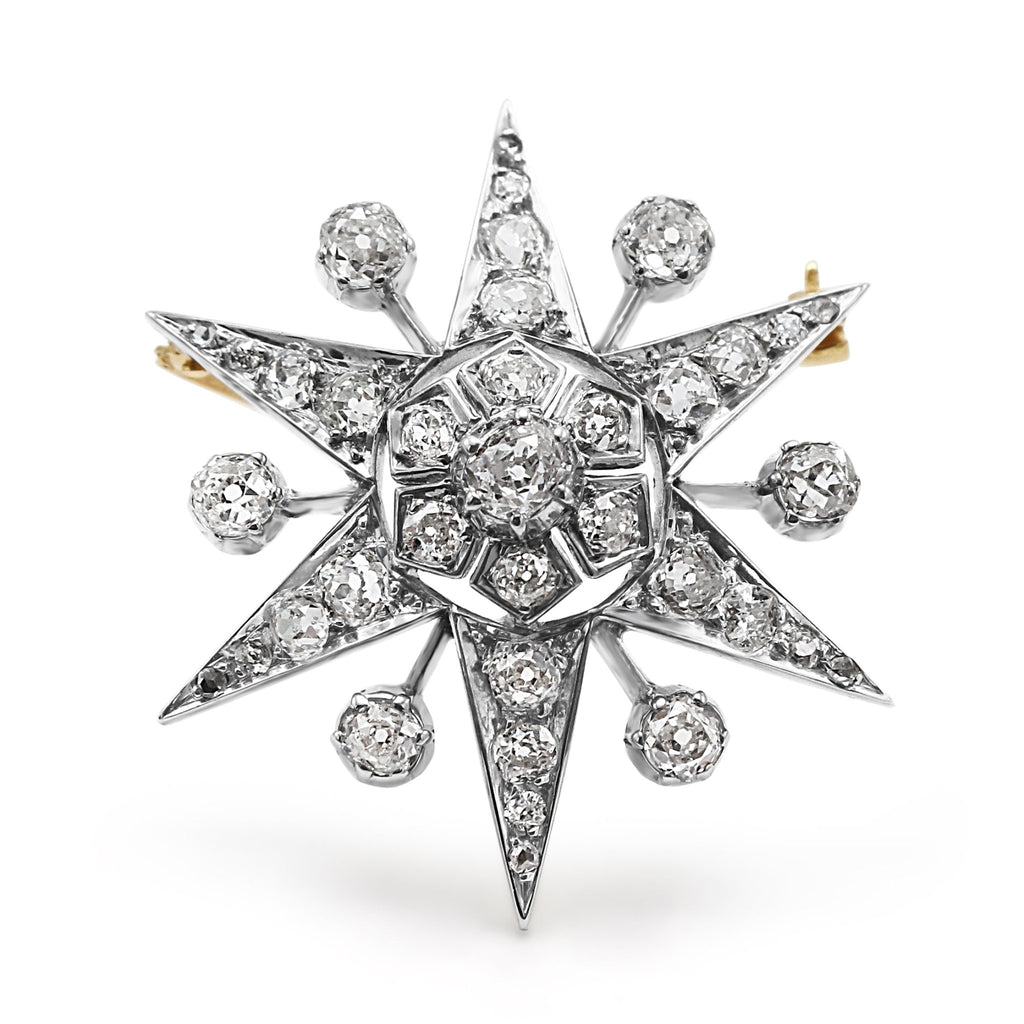 used Victorian Diamond, Silver & Gold Star Brooch